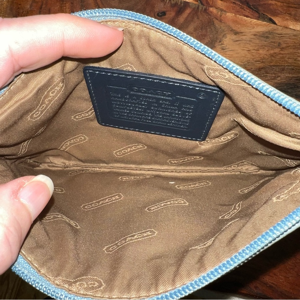 Coach Dusty Blue Gray Leather Zip Top Wristlet Clutch Est 1941 - Picture 5 of 7